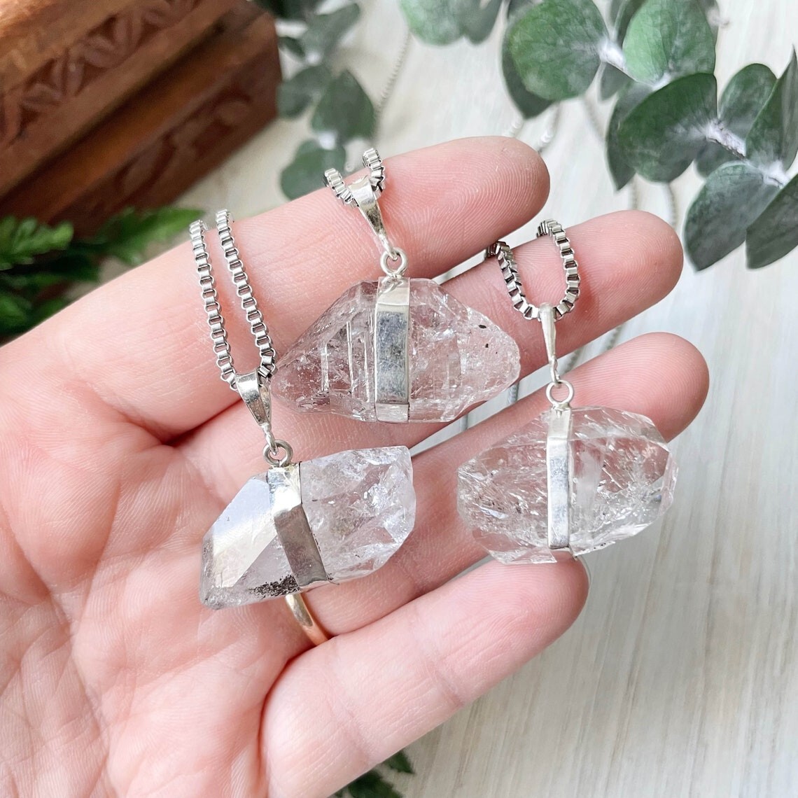 Big Herkimer Diamond Raw Drop Pendant Sterling Silver Handmade