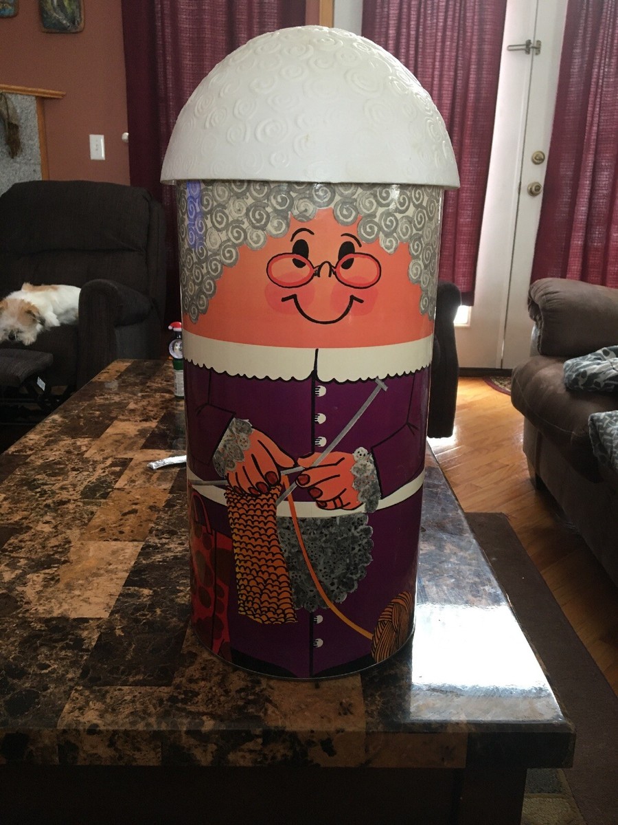 People Products Old Lady Toy Storage Canister 1972 Trash Can w/Lid