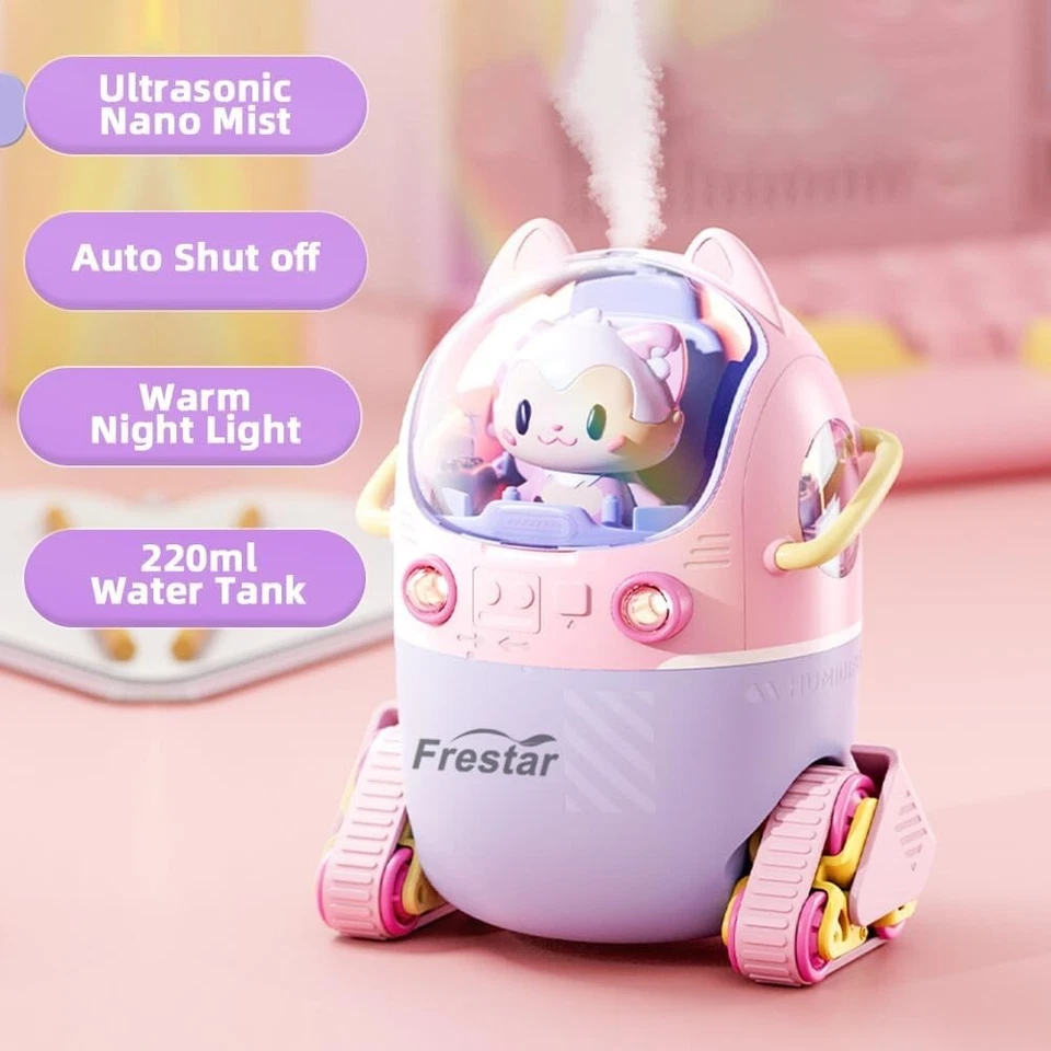 Mini USB Humidifier 220ml with LED Night Light, Small Cute Humidifier Huhu Pink - Image 2 of 4