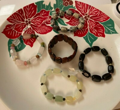 REAL STONE STRETCH BRACELETS LOT OF 4, FOUND IN AN ATTIC BRAND NEW