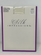 NEW Lycra Sheer Control Top Pantyhose Silk Impressions Sandalfoot Sz C WHITE