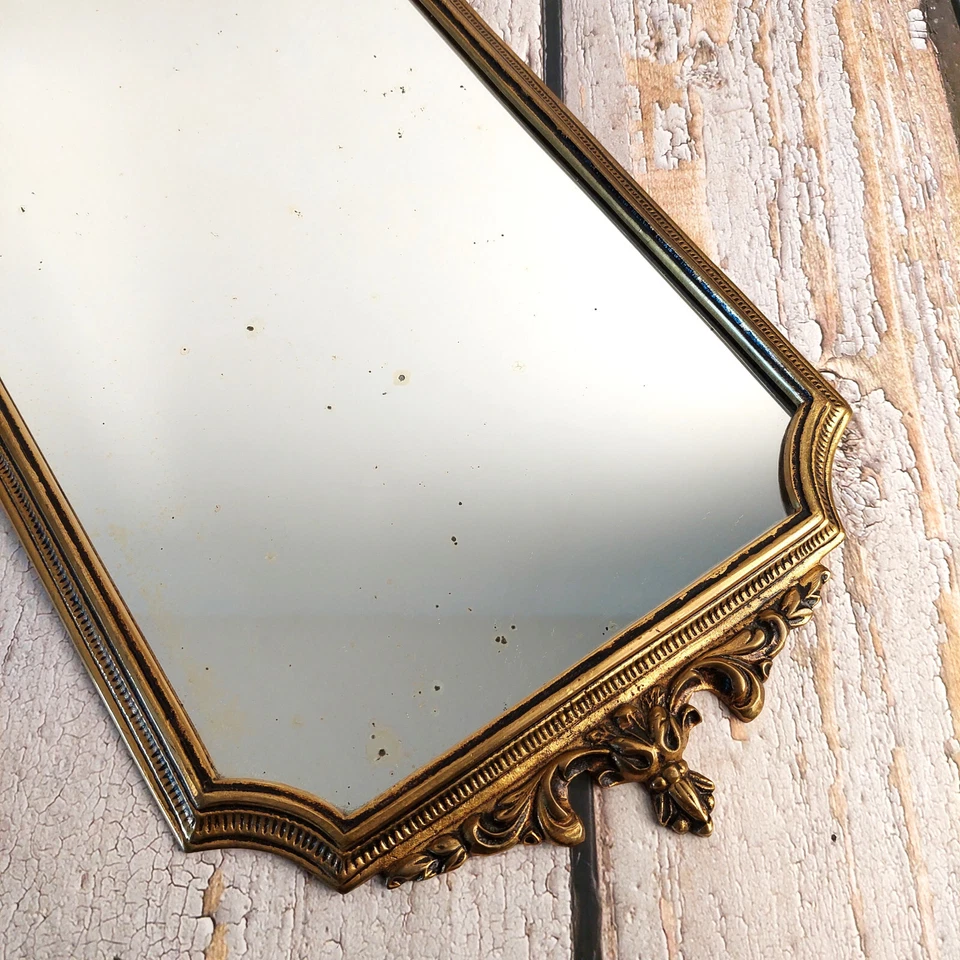 Miroir vintage allongé en style baroque & rocaille en bronze et laiton France - Photo 4/4