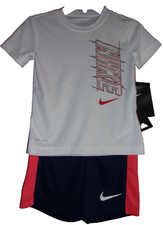 Nike Boy's 2 Piece Set "JUST DO IT" T-Shirt  Short White  Blue Size: 4 NWT 36