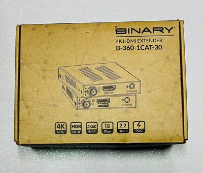 Binary B-360-1CAT-30 360-Series 4K HDR Economy Extender with IR, Supports Video
