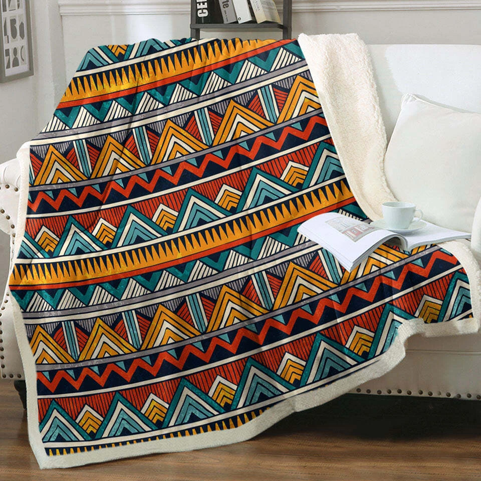 Red Orange Teal African Design Throw Blanket