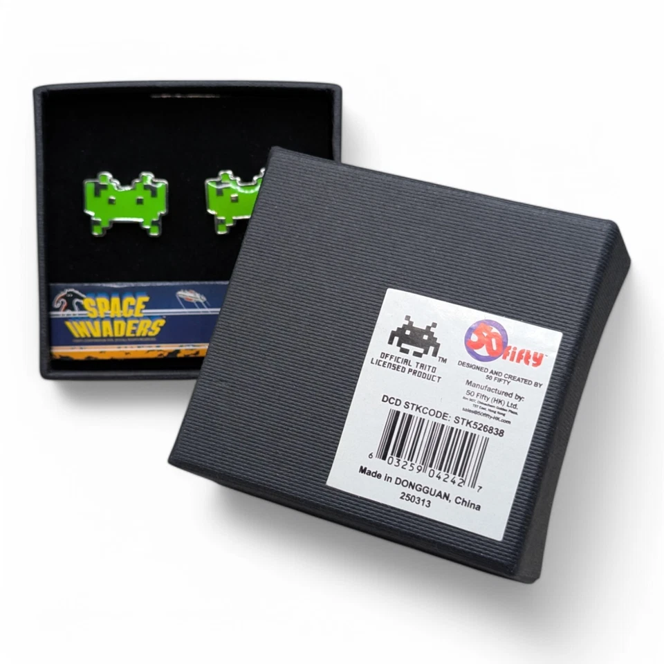 Vintage Atari Space Invaders Cufflinks Green Crab Invader - Image 2 of 3