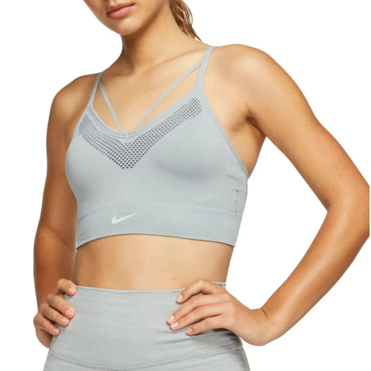 Nike Seamless Sports Bra Light Support Size XS Light Gray AQ0123 488