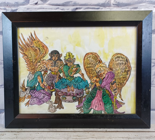 Bird & Monkey Lords Anthropomorphic Water Color Painting Framed Unknown Artist