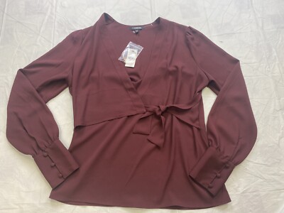 NWT Express Women's Long Sleeve Front Knot Top Blouse Size XS Maroon