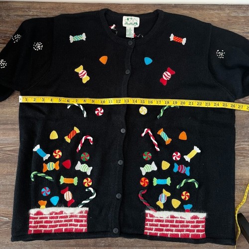 Quacker Factory Womens Embroidered Christmas Cardigan Sweater Vtg 2X Candy NWT - Picture 11 of 12