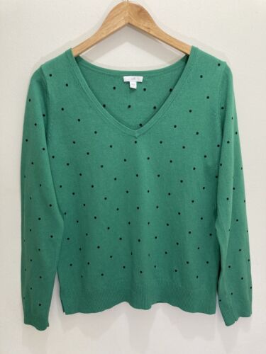 J.Jill Sweater Women’s Size Small Green Polka Dot V-Neck Cotton Blend
