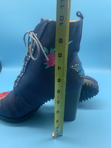 Womens Boots Penny Loves Kenny Denim Frank Lace Up w/ Floral Detail, Sz 11 M - Picture 15 of 15