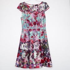 Adrianna Papell Short Dress 4 Purple Floral Abstract Wedding Bridesmaid