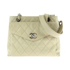 Chanel Vintage Caviar Skin Matelasse Turn Lock Bag Women White One Size