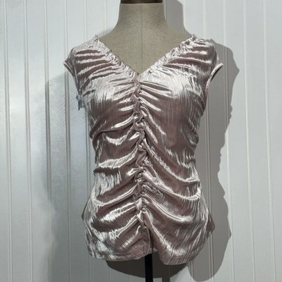 Apostrophe Blush Pink Velvet Ruched Top M Coquette Y2K Fairy Grunge Holiday Glam