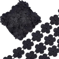 4 Yard 3D Flower Lace Edge Trim Ribbon Pearl Beads Edging Trimmings Embroidered