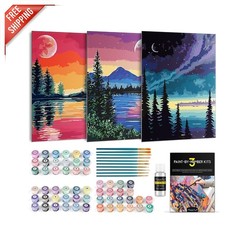 Complete 3 Pack Paint by Number Set for Adults - Stunning Moon Lake Landscapes