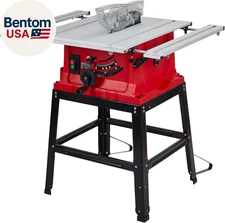 Table Saw, 10 Inch 15A Multifunctional Saw with Stand & Push Stick, 90° Cross Cu