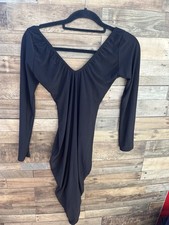nasty gal ruched v-neck low back black long sleeve bodycon Midi dress size 10