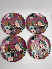 Pier 1 Imports Salad Plates Set 4 Pink Blue Robin Bird Floral 9” New