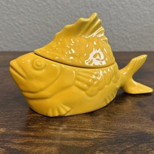 Insalatiera pesce panettiere tonno pollo del mare vintage con coperchio ceramica californiana