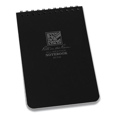 Rite in the Rain All-Weather Wire-O Notepad, Black Cover, (50) White 4x6 Sheets