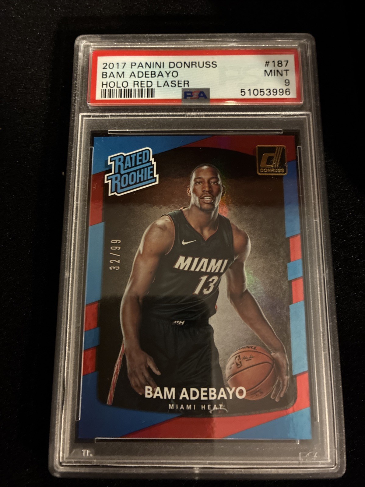 2017 Panini Donruss BAM ADEBAYO RC Rated Rookie Holo Red Laser 32/99 PSA 9