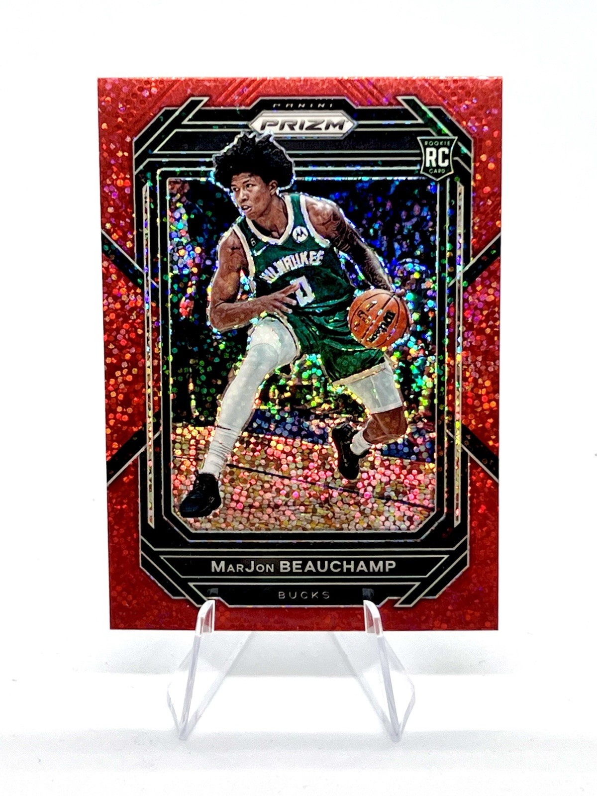 MarJon Beauchamp 2022-23 Panini Prizm Red Sparkle Prizm RC #268 Bucks