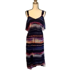 Black Rainn Maxi Dress Dark Watercolor Stripe Long Size Medium M Wedding Guest