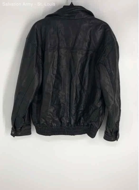 Roundtree & Yorke Mens Black Leather Full-Zip Bomber Jacket Size Medium - Image 2 of 4