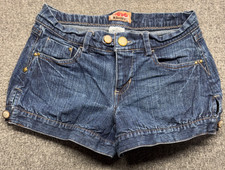 Vtg NOBO No Boundaries Shorts Jrs 1 Dark Blue Denim Double Button Hem Y2K