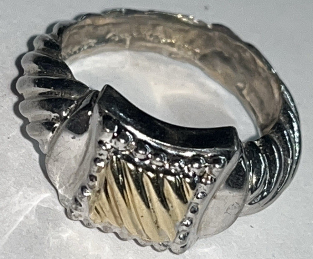 Sterling Silver Ring w Solid 14K Gold Center Rope… - image 2