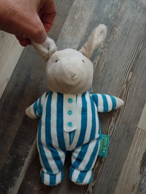Goodnight Moon Blue White Striped Gray Bunny Rabbit Plush 9  Stuffed Animal