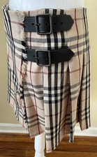 Burberry Women's Size 4 Tan London Pleated Wool Mini Skirt Kilt Nova Check