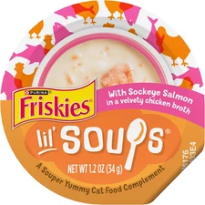 Purina  Grain Free Lickable Cat Food Toppers Lil’ Soups with Sockeye Salmon in C