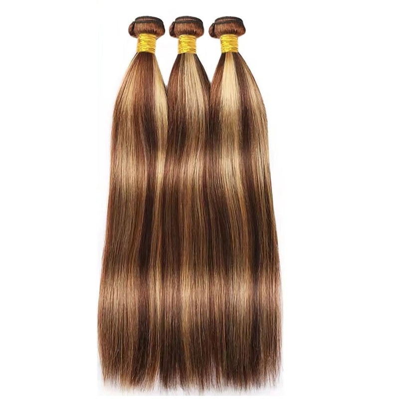 Highlight P4/27 Straight Human Hair Bundles Blonde Hair 3 Bundles 12" 12" 12"