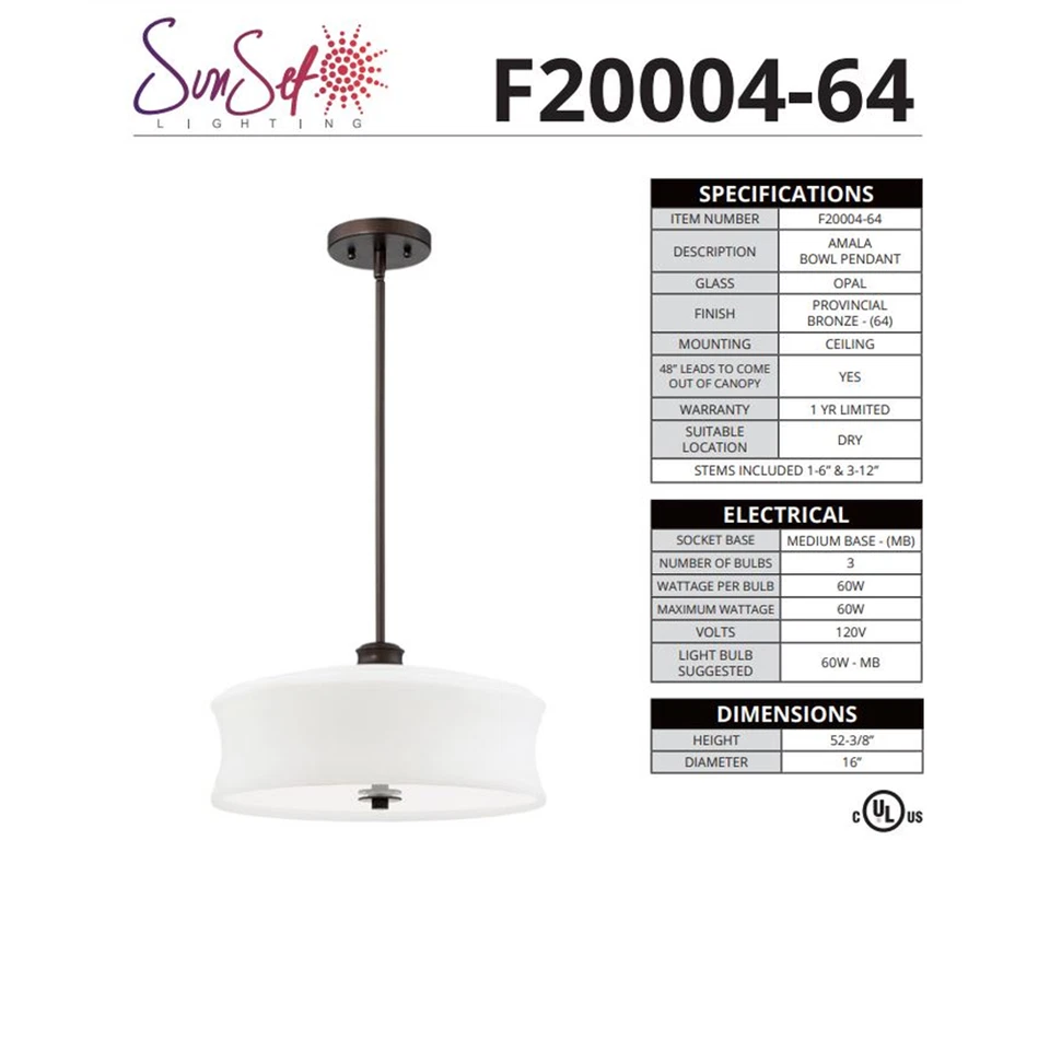 LUMINANCE F20004-64 Pendant Bowl Amala 3 Lights - Image 2 of 2