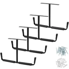  Overhead Garage Storage Hooks Rack Ceiling Mounted, 2 Sets Black Heavy-Duty 