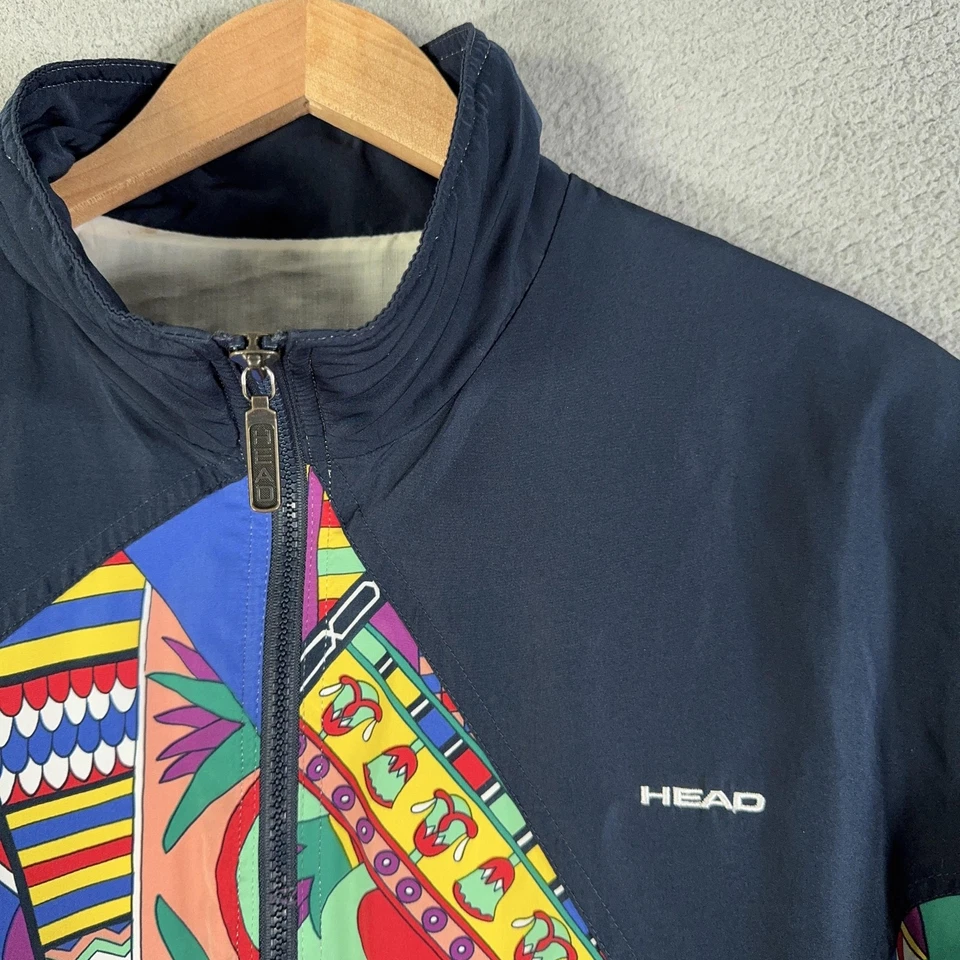 Vintage 90s Head Track Jacket Windbreaker Mens XL Neon Geometric Print Retro - Image 3 of 4