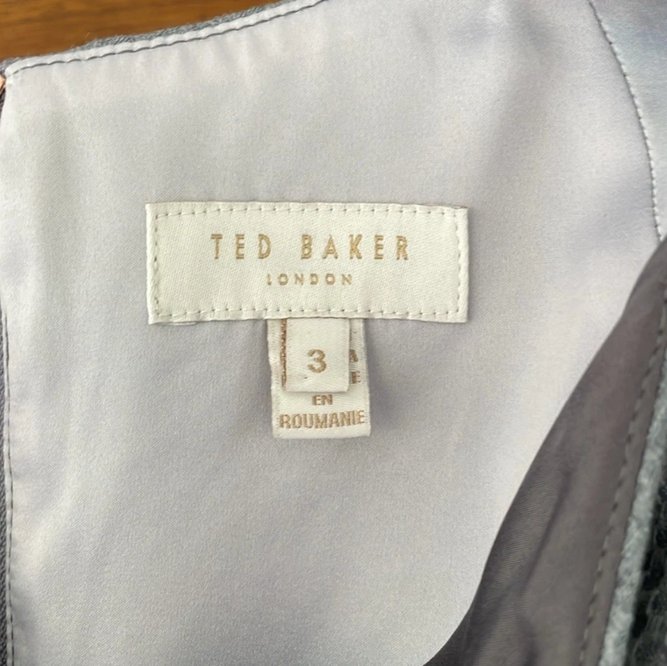 Vestido TED BAKER London Nadaed Gris Peplum Cuello en V Forrado Ted Talla 3 EE. UU. 8 Foto 3 de 4