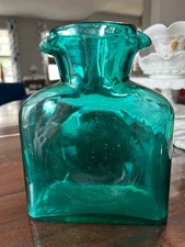 Vintage Blenko Glass Company 384 Turquoise Sea Green Handblown Water Bottle