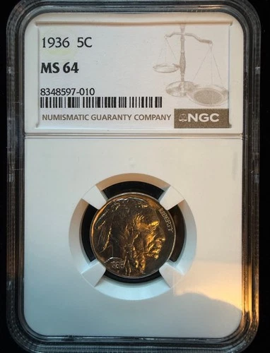 1936 Buffalo Nickel 5c - Graded NGC MS64 Full Horn