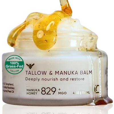 Beef Tallow Manuka Honey Balm Moisturizer Cream Vitamin E Eczema Relief Cinder