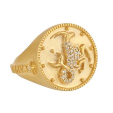 14K Yellow Gold Zodiac Capricorn Diamond Signet Ring Luxury Astrological Design