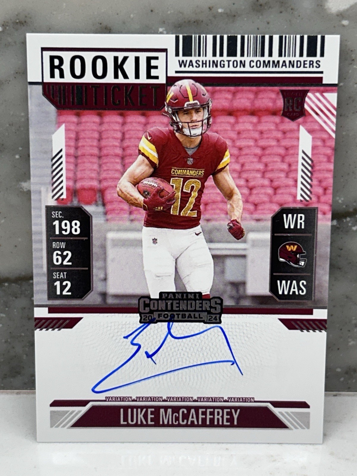 2024 Contenders Football #121 Luke McCaffrey RC Rookie Ticket On Card Autograph