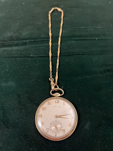 [ WORKING Condition] HAMILTON GOLD FILLED ？ 1 Pocket Watch with Chain