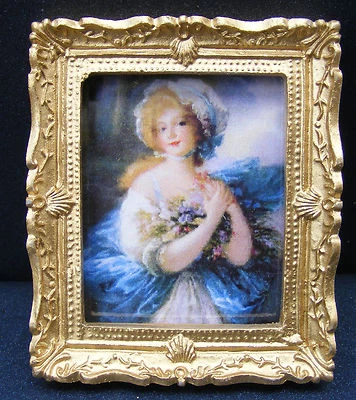 MARKENLOS Puppenhaus Dame in blau gerahmtes Bild Druck Miniatur Maßstab 1:12 Tumdee