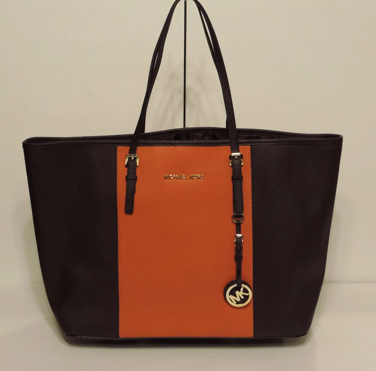 New MICHAEL Kors Jet Set Travel Center Stripe MD Tote saffiano leather orange