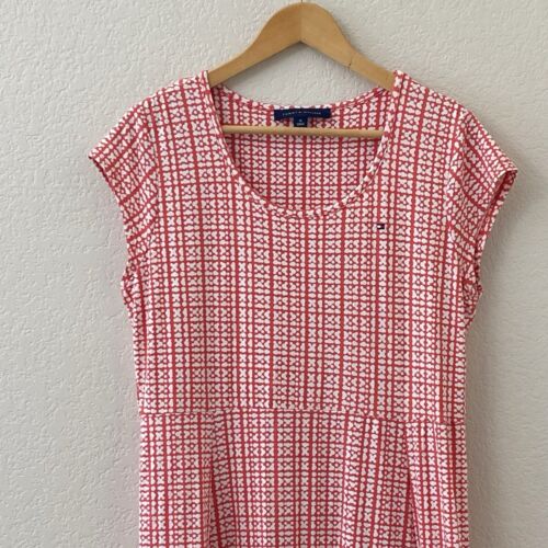 Tommy Hilfiger Midikleid Größe M rot weiß Print Stufen Drop Hem - Bild 2 von 6