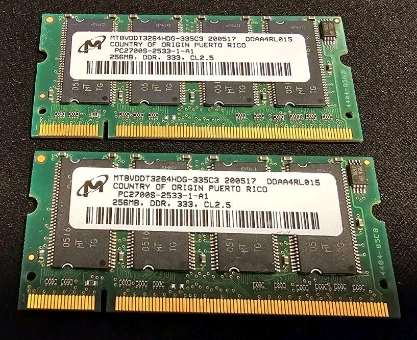 MICRON 512MB 2x256MB PC2700S  MT8VDDT3264HDG-335C3 DDR-333 LAPTOP SODIMM DDR Kit - Image 4 of 4